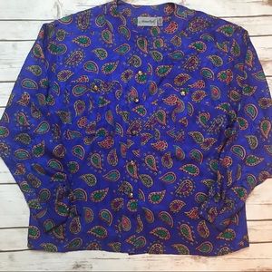 Adrianna Papell Silk Colorful Ornate Button Down